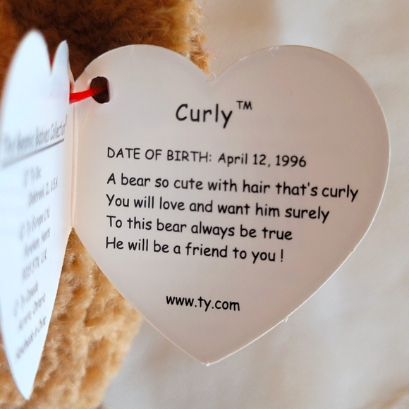 Curly Beanie Baby Retired Bear NWT Rare Edition with Multiple Tag Errors - Picture 5 of 8